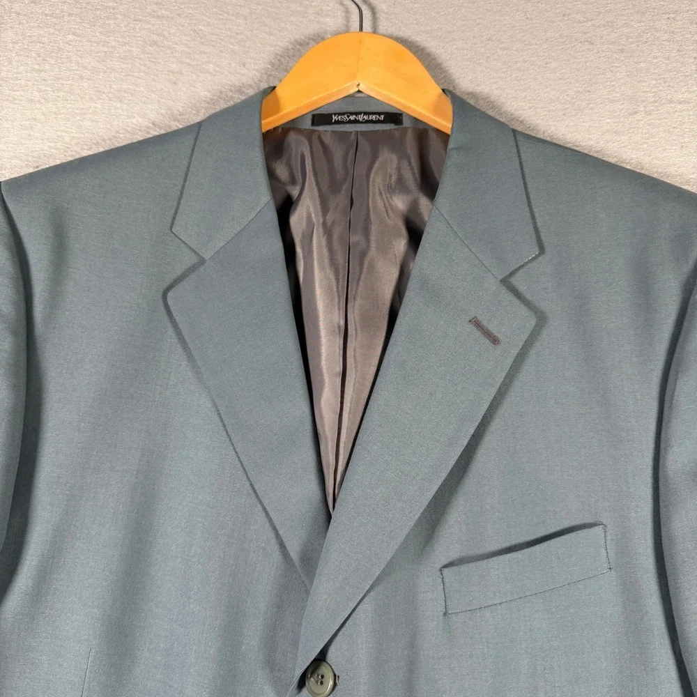 Yves Saint‎ Laurent Pour Homme Wool Blazer Blue Grey 3 Button Jacket Size 54 44R